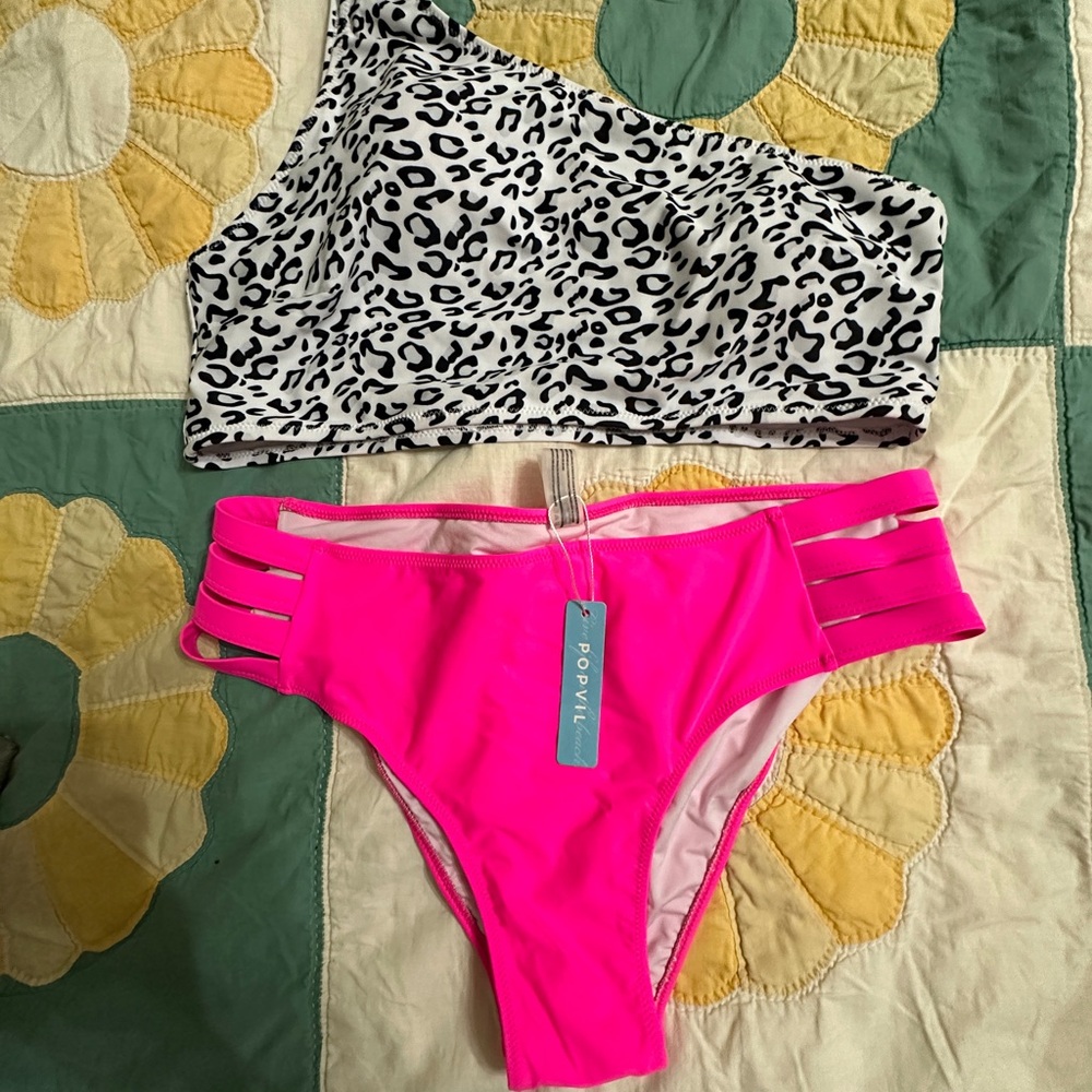 Leopard Print and Pink Bikini Set
